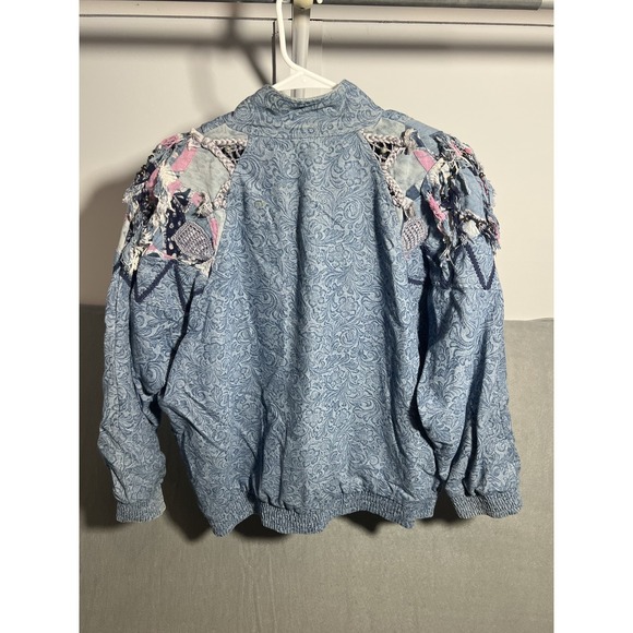 Vintage LIM'S Women's Bomber Jacket 80s Denim Patchwork Embellished Art-to-Wear - Picture 10 of 11